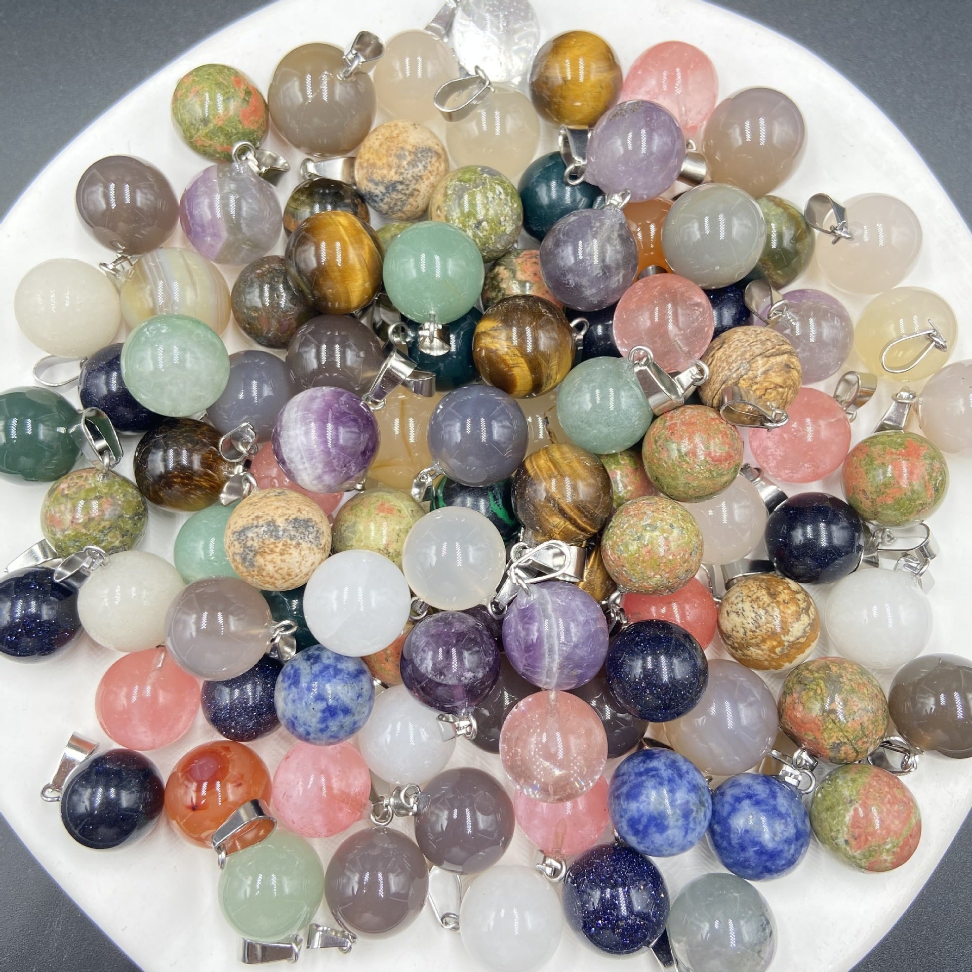 A-(New) P-21 Natural Crystal Sphere Pendant(color dots