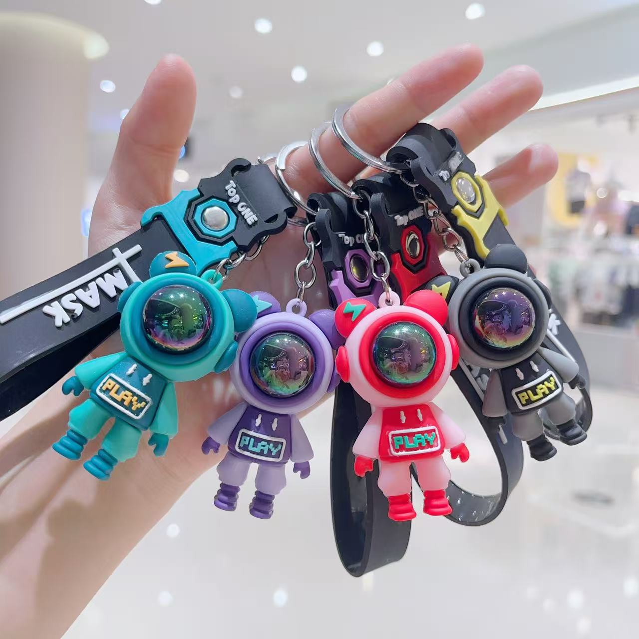 C-04 Bear Rubber Keychain (color dots